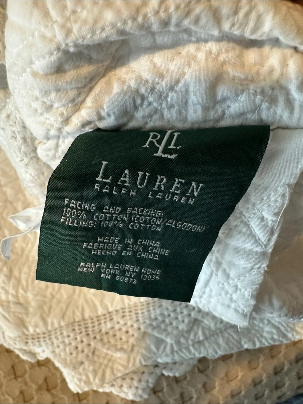 Vintage Ralph Lauren Standard Pillow Shams White Quilted Crochet Trim Set of 2